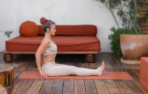 Staff pose (Dandasana) toe writing