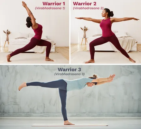 Virabhadrasana (Warrior Pose I, II, and III)