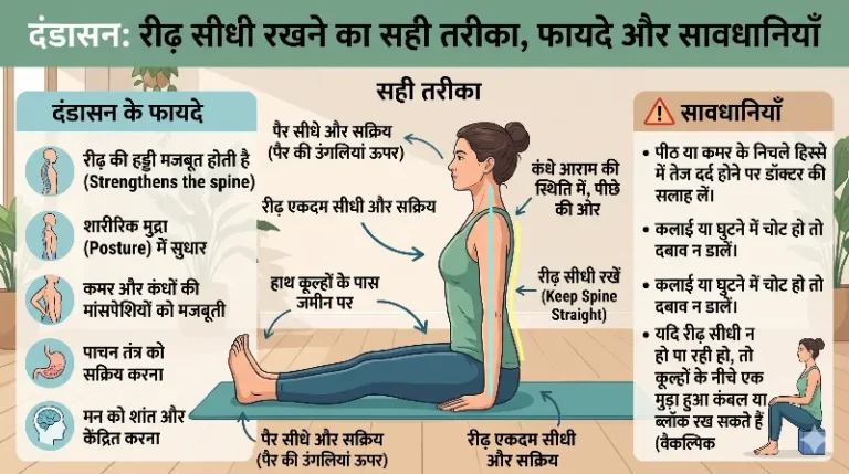 दंडासन में रीढ़ को सीधा रखने का सही तरीका विधि, फायदे, गलतियाँ और सावधानियाँ