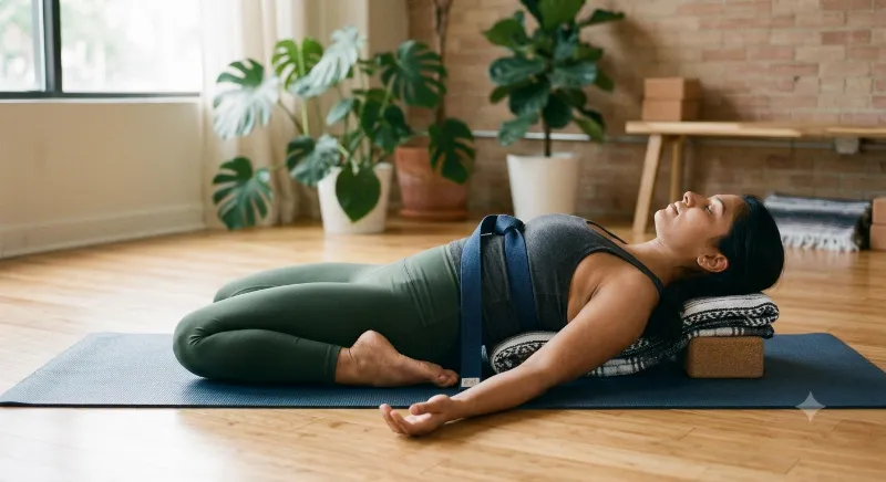 सुप्त वीरासन with yoga belt