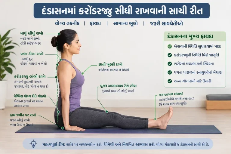 દંડાસનમાં કરોડરજ્જુ સીધી રાખવાની સાચી રીત અને ફાયદા